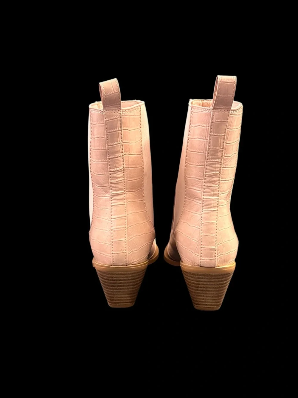 Bilini Croc-Embossed Western Ankle Boots – Size 10 Nude/Blush